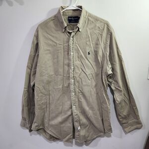 Vintage 90s Polo Ralph Lauren Button-Up Long Sleeve Shirt Beige Pony Blake Large